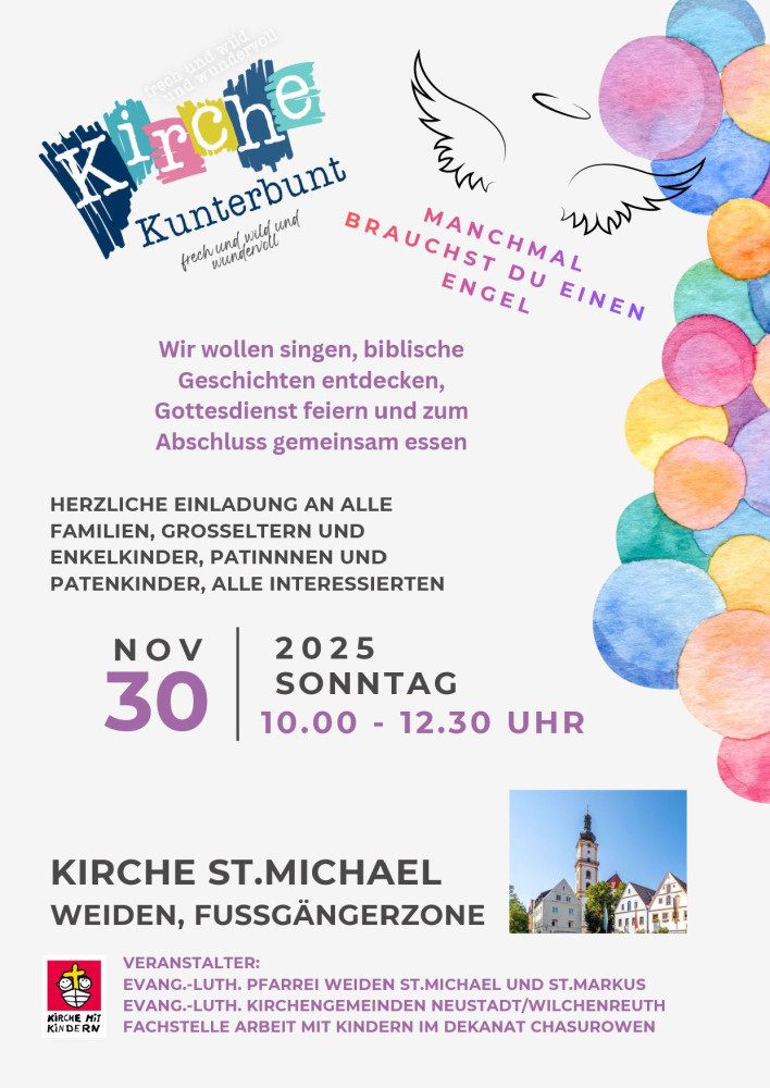 Kirche Kunterbunt am 30.11. von 10 - 12.30 Uhr in der Michaelskirche in Weiden