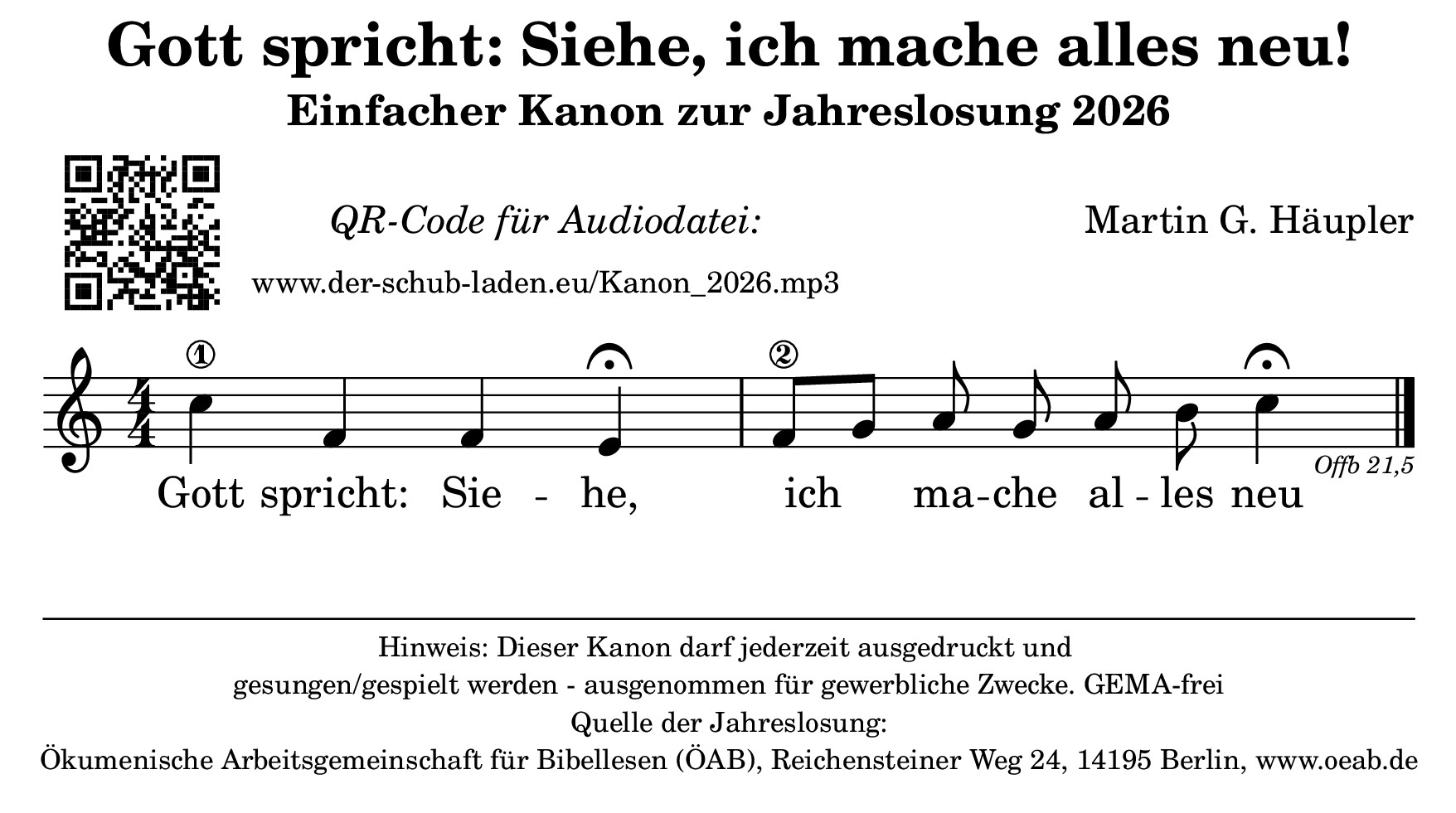 Kanon zur Jahreslosung von Martin Häupler Gott spricht  Siehe, ich mache alles neu!